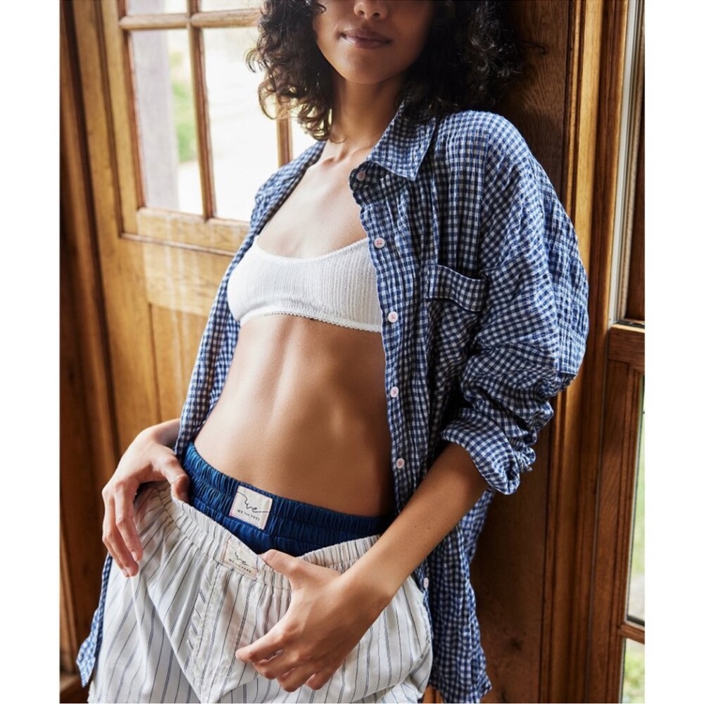 NWT FREE PEOPLE Cloud Ten Sleep Shirt / Navy Combo